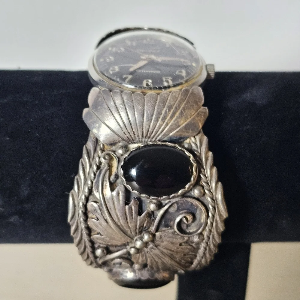 Vintage Native American Sterling Silver Cuff Bracelet With A Bolivia Watch
